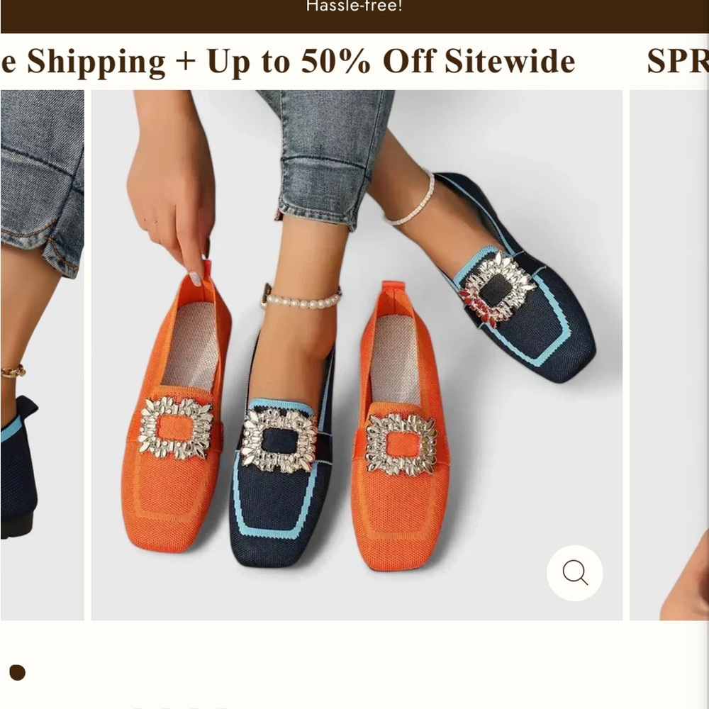 Crystal Buckle Knit Loafers in Orange and Navy - two pairs